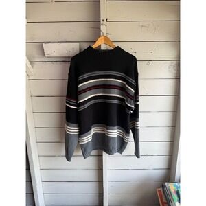 Raw Blue Nu Realms Mens 2X Striped Knit Sweater Black Grey Streetwear Pullover